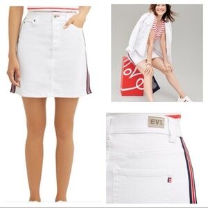 EV1 NWT Ellen Degeneres White Denim Hi-Rise A-line Mini Skirt Stripe Size 4